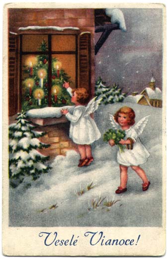Historical Slovak Christmas cards - two angels
